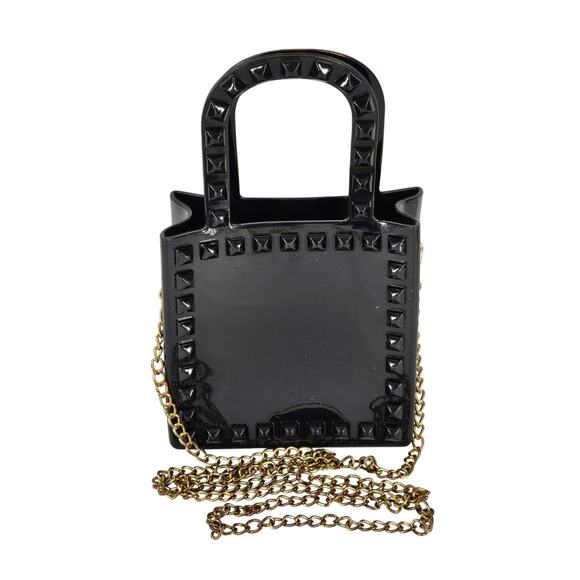 UNIQUE WOMEN'S BLACK JELLY STUDDED TOP HANDLE CROSSBODY MINI BAG PURSE – 5"x5" - Picture 1 of 13